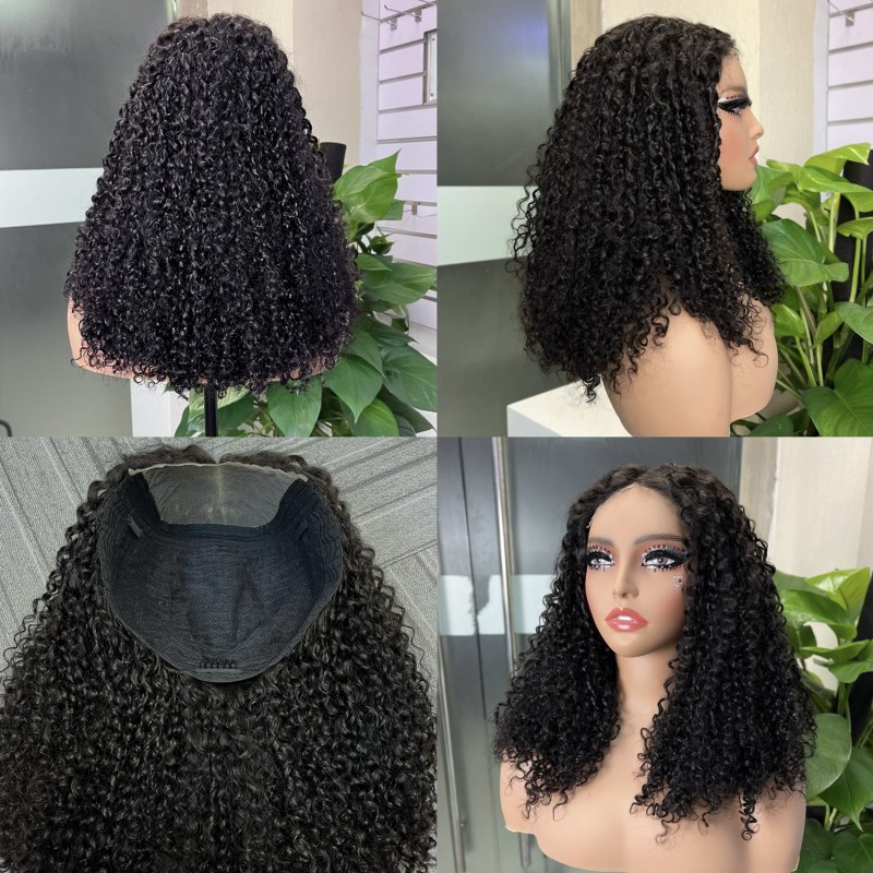 5x5 Glueless Double Drawn Pissy Curl Transparent Lace Closure Wig